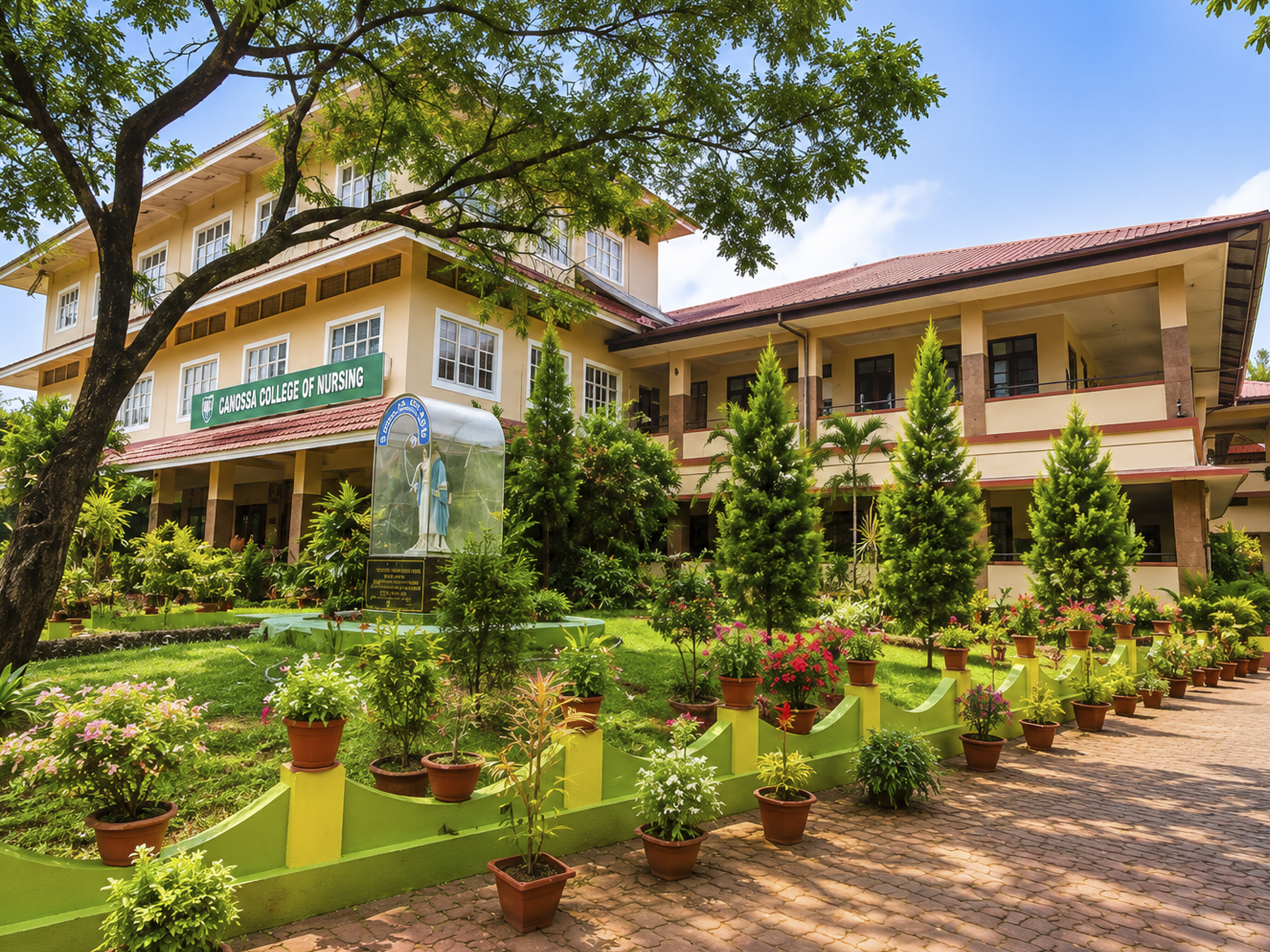 Outdoor campus at Canossa College of Nursing, Kannur.